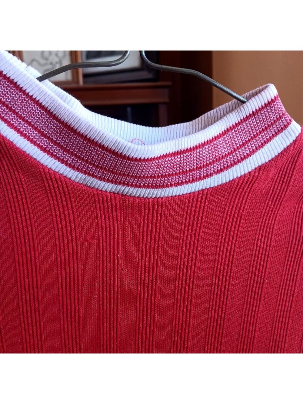 Vintage T-shirt Boys 4 Single Stitch Red Ribbed Knit Striped Ringer Collar Hippy